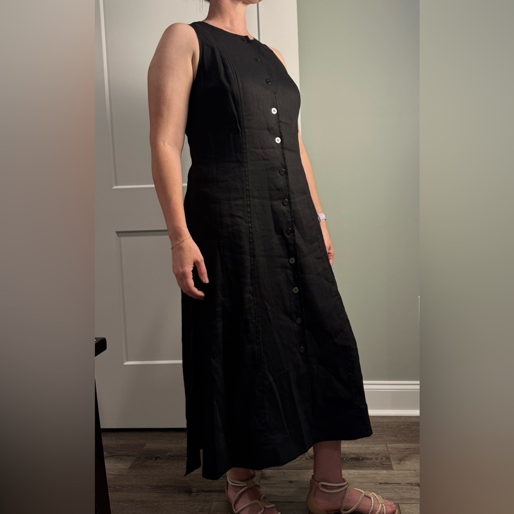 Worth New York Tank Linen blend Button Down Dress Pockets black